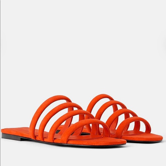 ZARA Orange Tube Tubular Sandals Slides sz 40